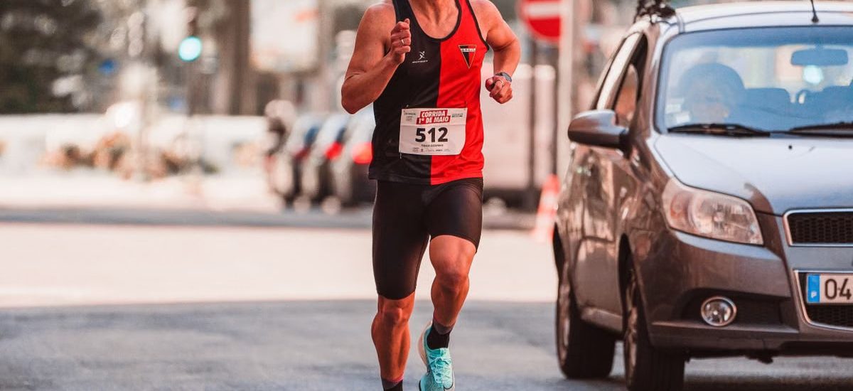 Athlete participating in a city marathon, showcasing endurance and focus.